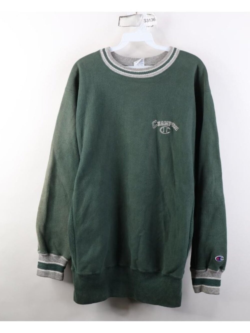 Vintage 80s 90s Champion Reverse Weave Mens XL Faded Ringer Sweatshirt Green USA